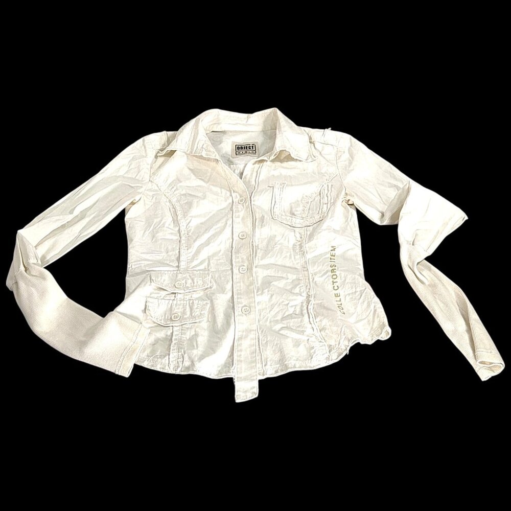 Object Collectors Item Top Womens M White Shirt Distressed Scandinavian Y2K
